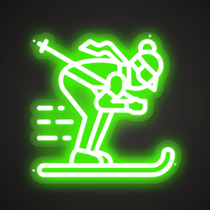 Neon-carved Skiing Sign