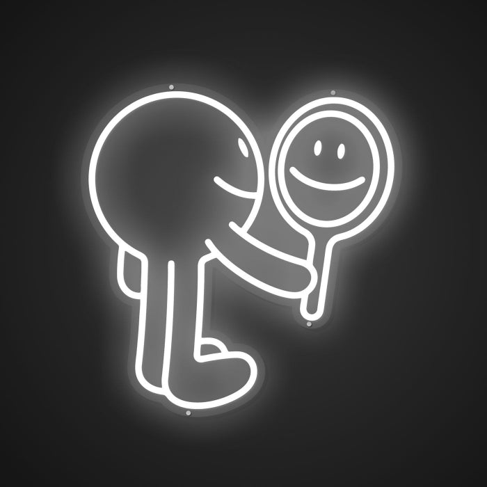 Illuminated Look in the Mirror Neon Reflection