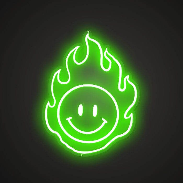 Flame smiling face Neon Illumination of Heat and Happiness