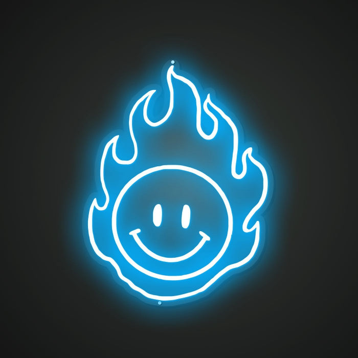 Flame smiling face Neon Illumination of Heat and Happiness