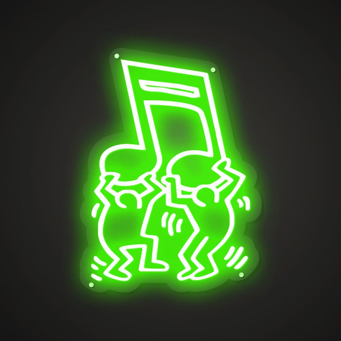 Neon-flickered Turn on the music Sign