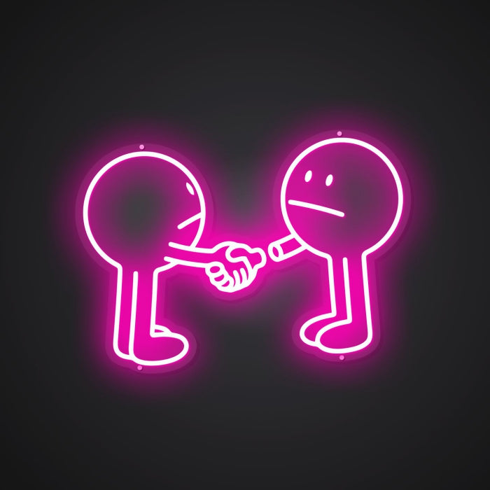 Glistening Neon Handshake Symbol