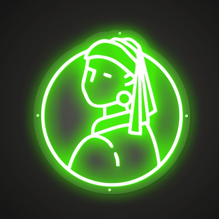 Neon-haloed Portrait of the Girl with a Pearl Earring Sign