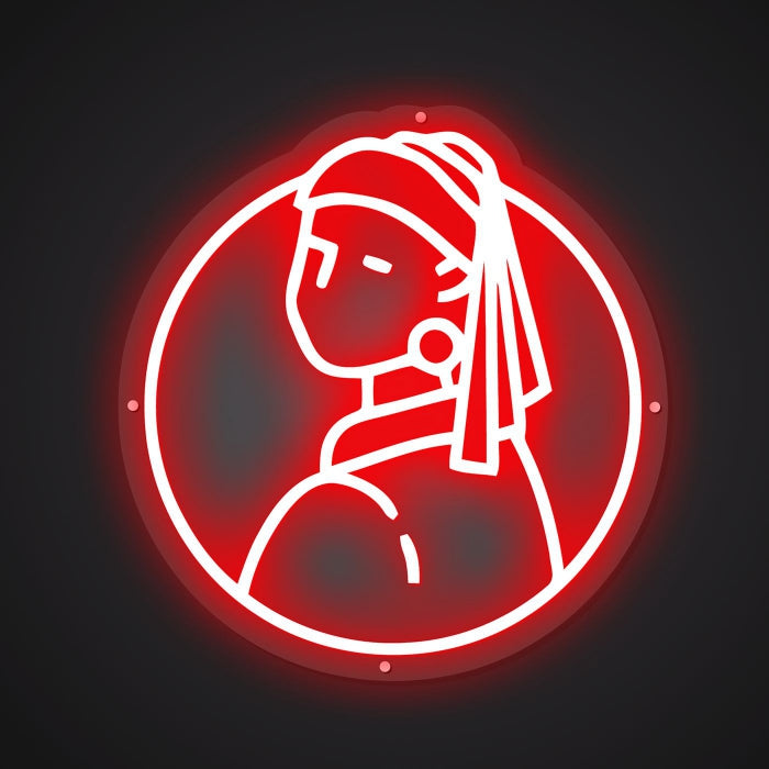 Radiant Neon Portrait of the Girl with a Pearl Earring Glow