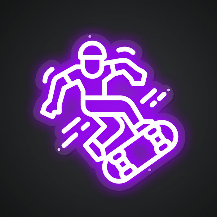 Neon Emblem of Skateboarding Maneuvers