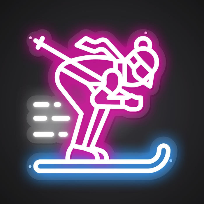 Neon-slalomed Skiing Sign