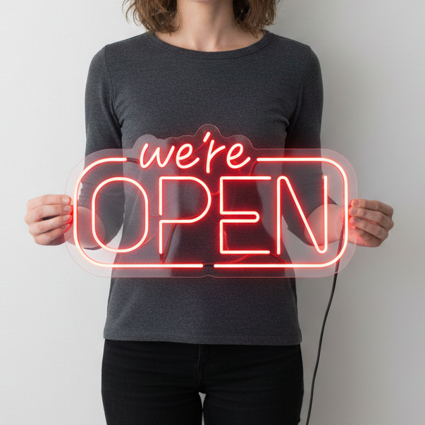 We're Open Neon Signs