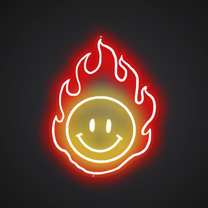 Neon-flamed Grinning Inferno Sign