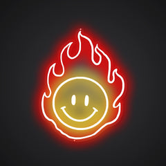 Neon-flamed Grinning Inferno Sign