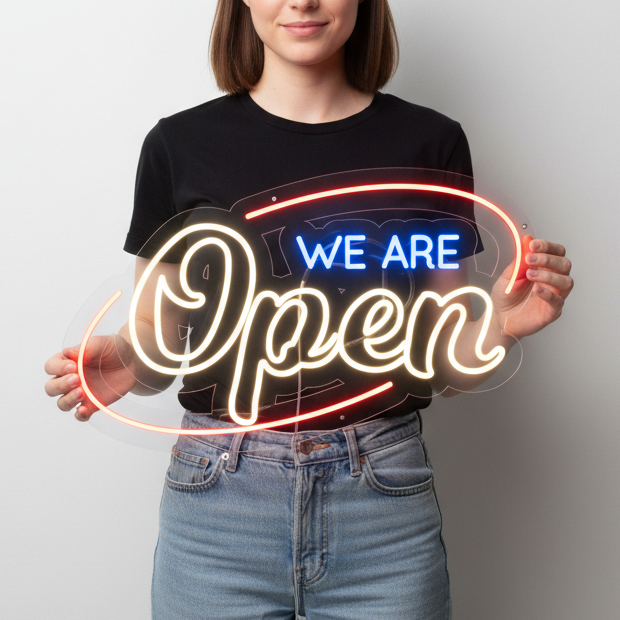 Circular We Are Open Neon Signs