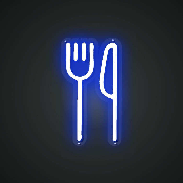 Neon Visual of Forks and Knives