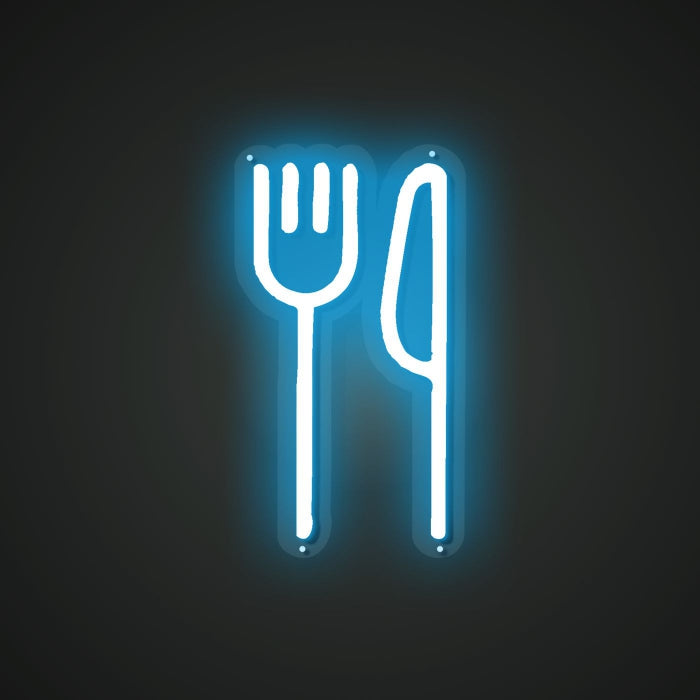 Shimmering Knives and Forks Neon Advertisement