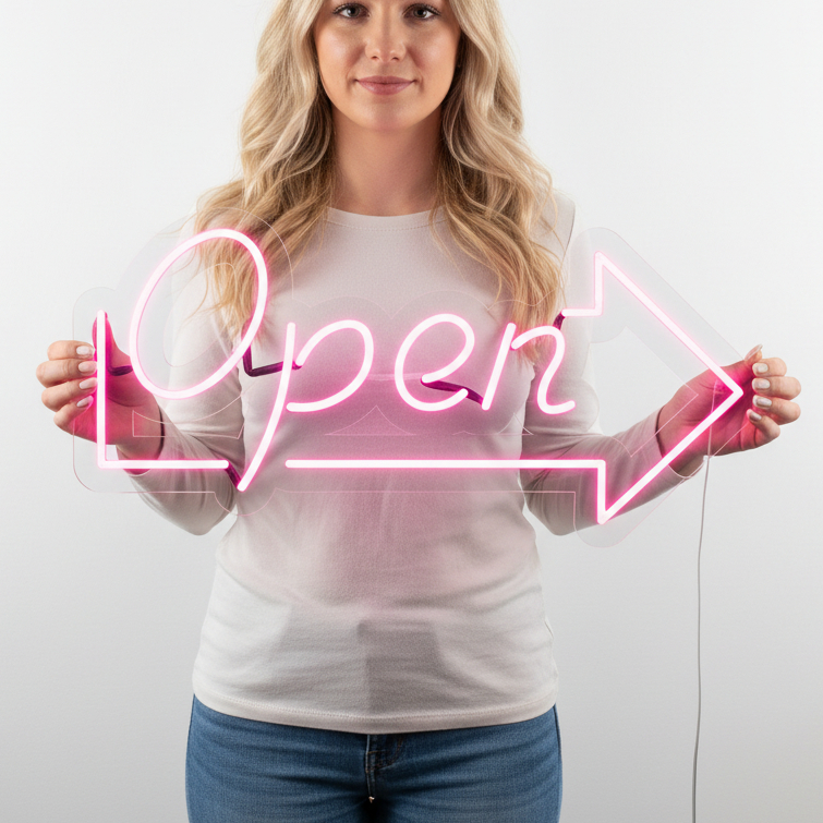 Pink Arrow Open Neon Signs