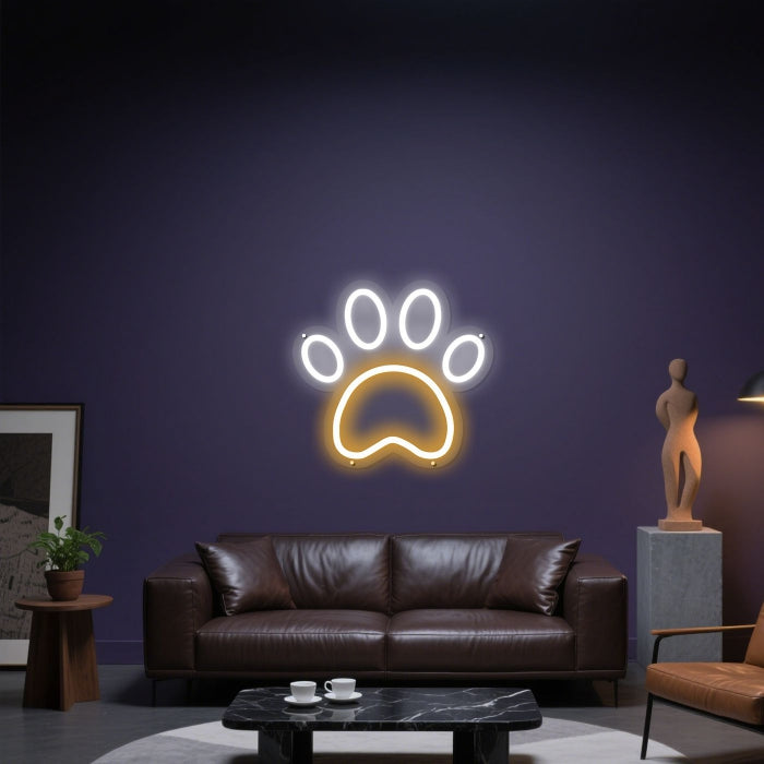 Glowing Neon Feline Footprint Display