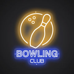 Neon-lit Bowling Club Sign