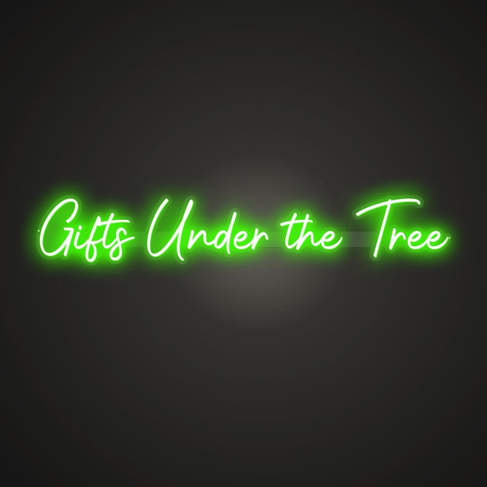 Gifts Under the Tree Neon Illumination of Excitement