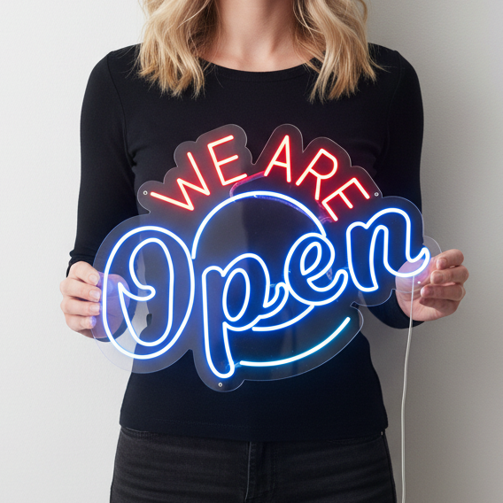 Gradient We Are Open Neon Signs