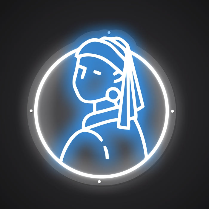 Neon-detailed Portrait of the Girl with a Pearl Earring Sign
