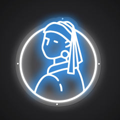 Neon-detailed Portrait of the Girl with a Pearl Earring Sign
