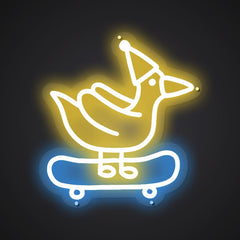 Neon-wheeled Skateboarding duck Sign