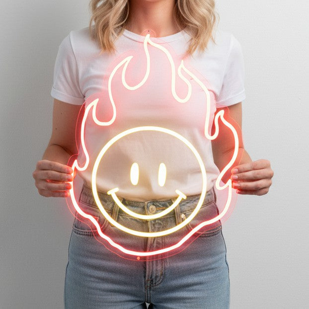 Flamme lächelndes Gesicht Neonschild