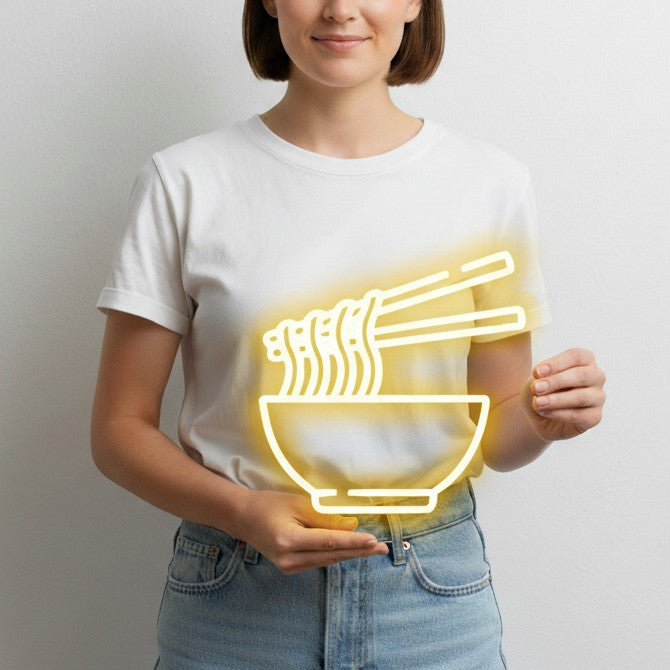 Enseigne au néon « Nouilles instantanées dans un bol »